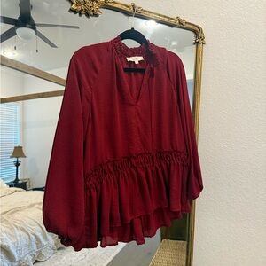 LOFT Deep Red Ruffled Blouse